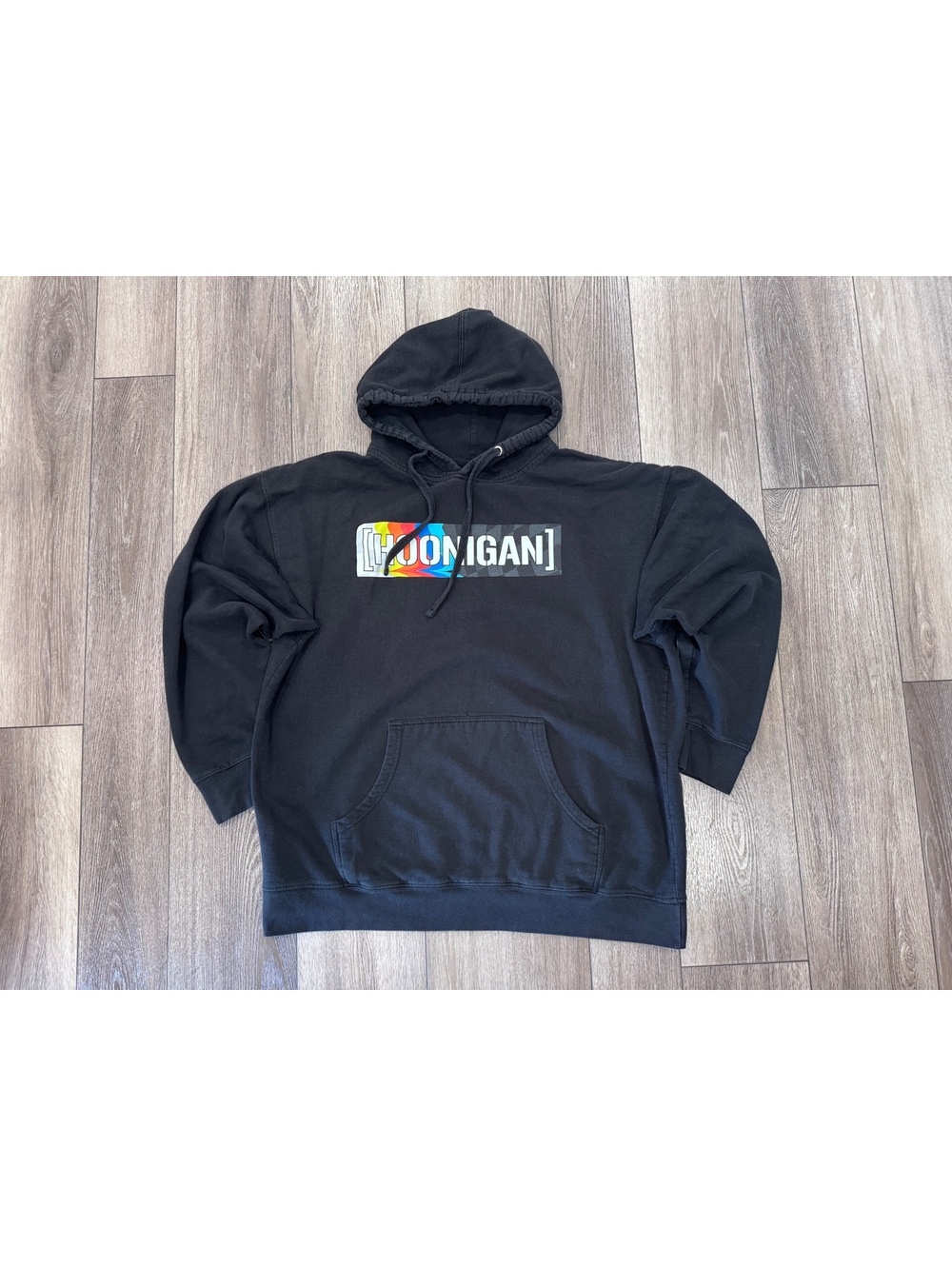Hoonigan Black Pullover Hoodie with Colorful Logo, Size 2XL